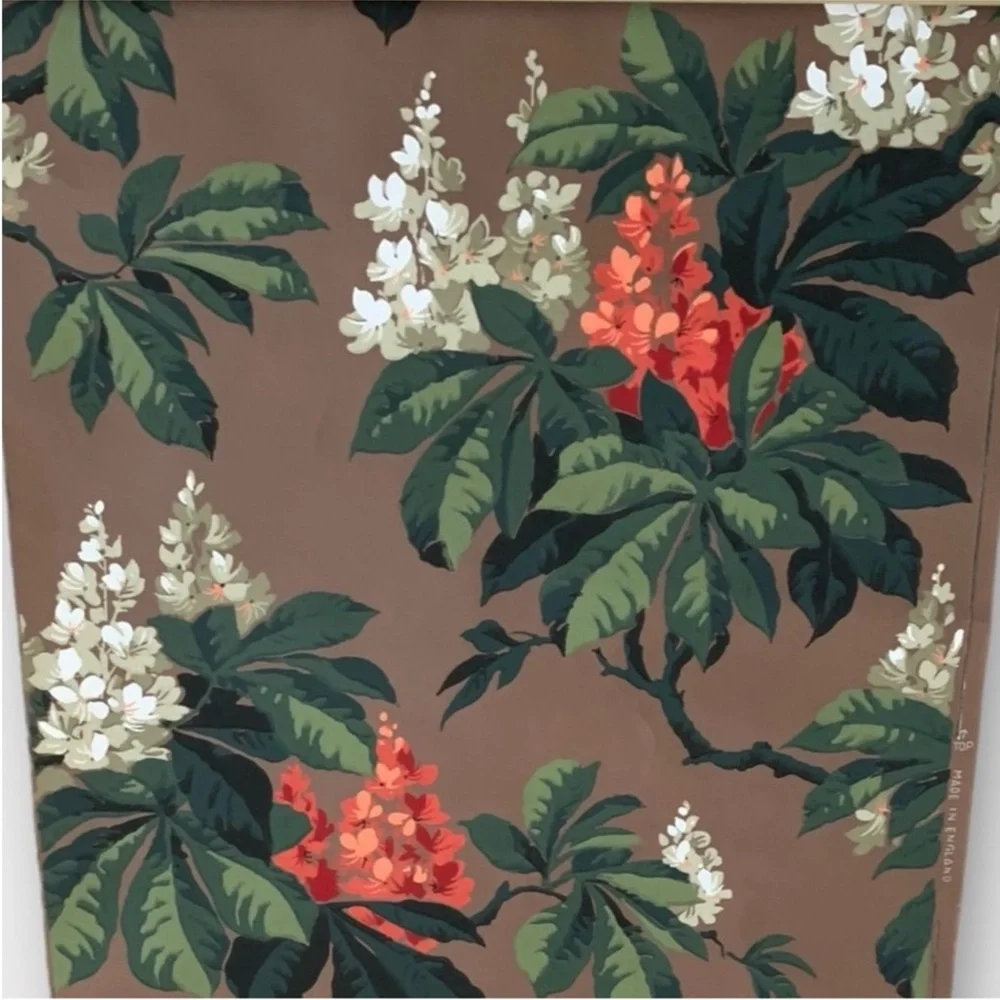 Vintage 30s Botanical Horse Chestnut Floral Wallpaper Made in England
